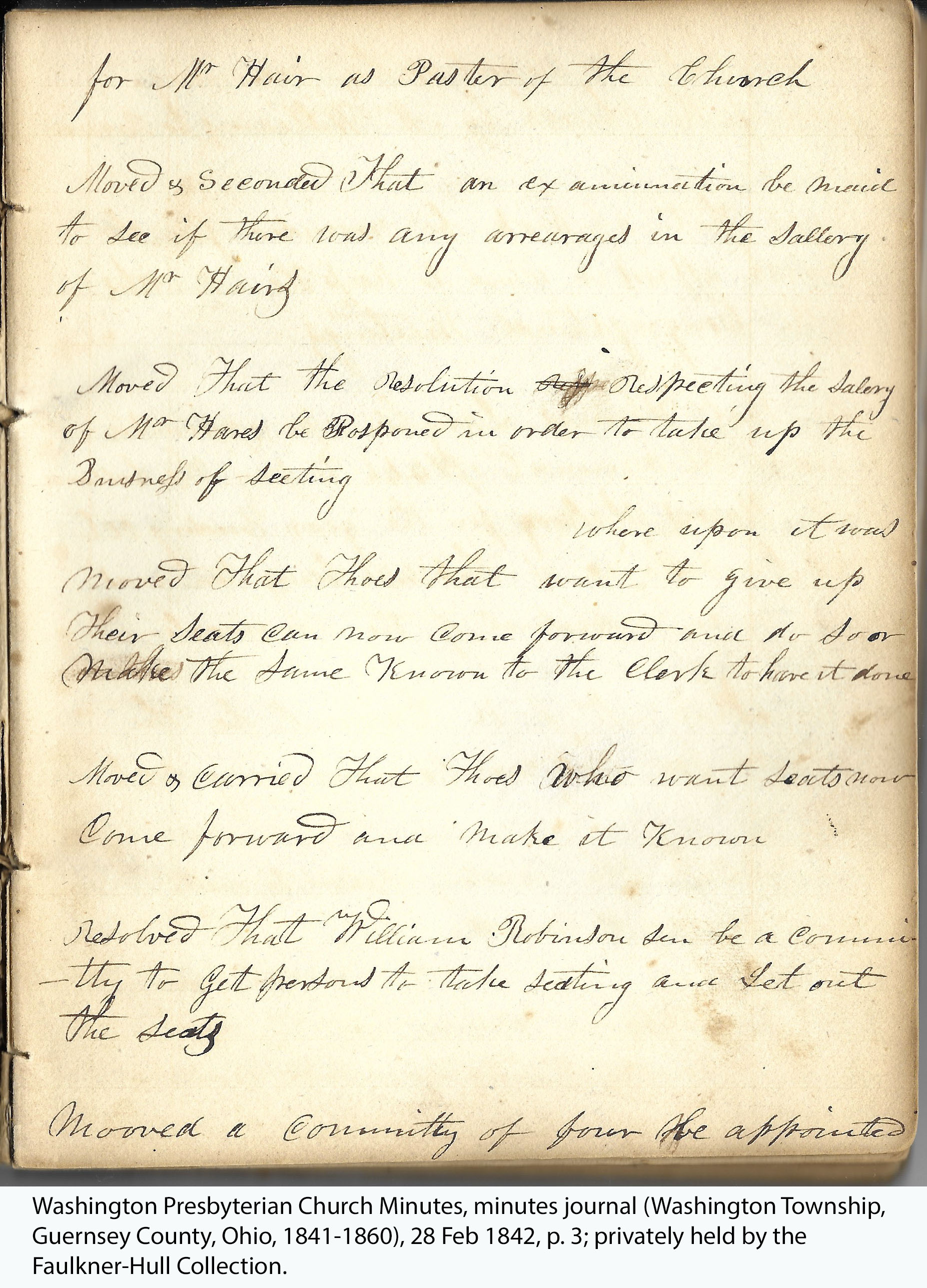 Washington Presbyterian Church Minutes, minutes journal (Washington